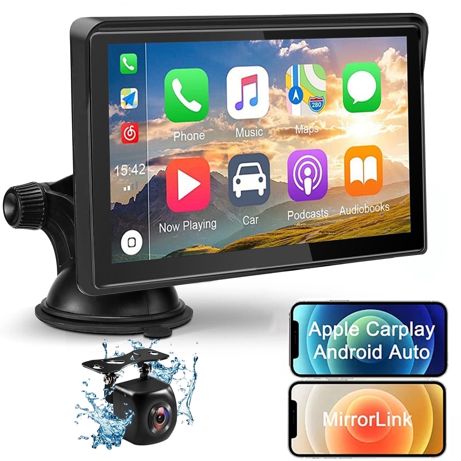 7 inch Touchscreen Wireless Car Stereo Portable Car Radio Receiver with Apple Carplay Android Auto Rear Camera GPS