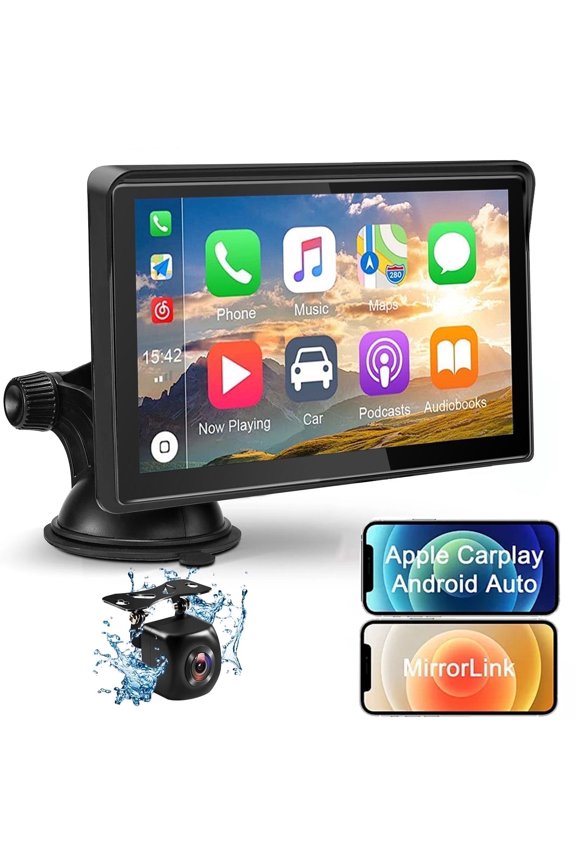 7-inch Touchscreen Wireless Car Stereo, Portable Car Radio Receiver with Apple Carplay & Android Auto Rear Camera GPS