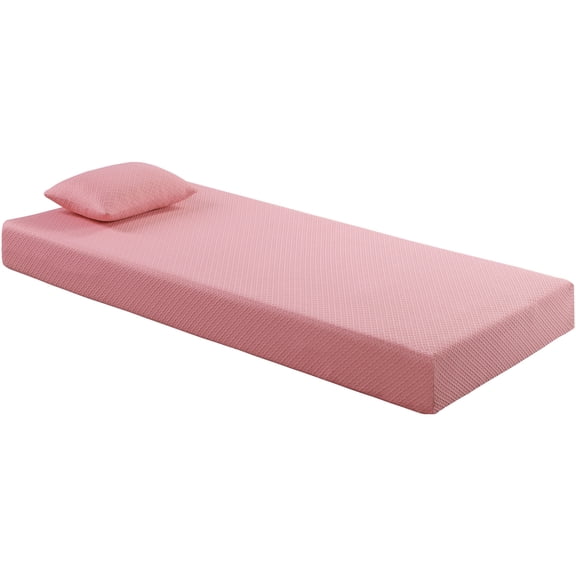 7-inch Twin Pink Mattress & Pillow Bundle / Gel Memory Technology for Cooler Sleep / Bedroom Setup, Delivers Added Comfort