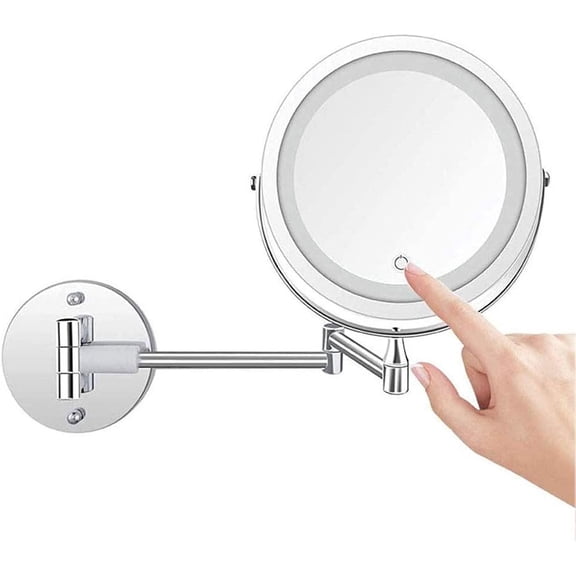 7 inch Wall Mount Led Lighted Makeup Mirror 10X Magnifying Cosmetic Mirror 360 Swivel Extendable Two Sided Vanity Mirror for Bathroom Battery and USB Powered