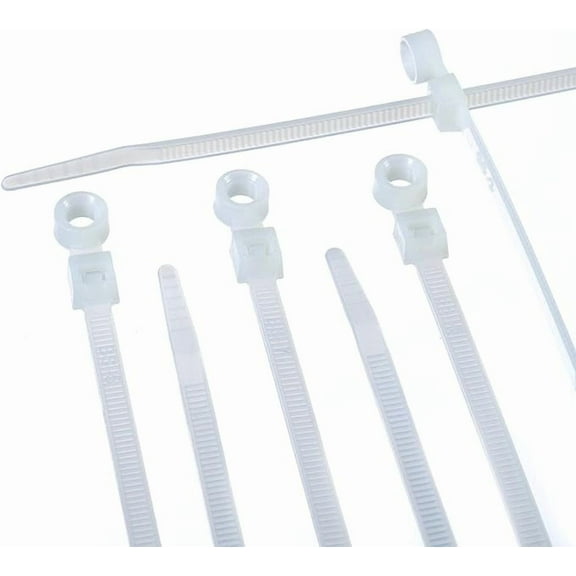 7 inch White Nylon Zip Ties - Strong Zip Tie, Wire Ties - Indoor and Outdoor Rated - Screw Mounting Hole, Zip Ties (Wire Ties, Cable Ties), 100 Pack - White - 7"