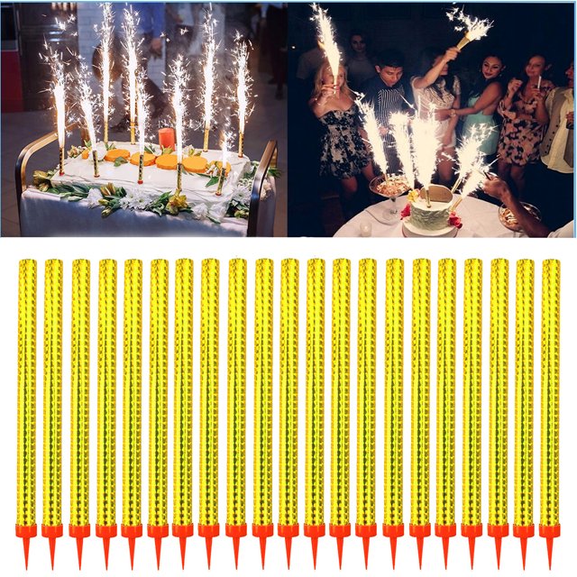 7 inches 60 PCS Gold Sparkler Party Birthday Candles, , Cake Candles