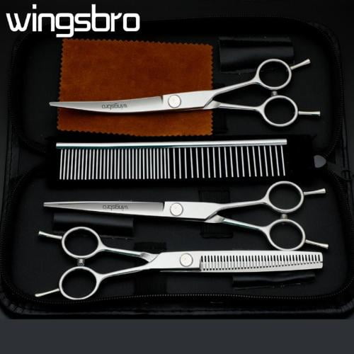 7 inches Pet Grooming Scissors Kit, 5-in-1 Stainless Steel Scissors for Cats Dogs for Hair Trimming
