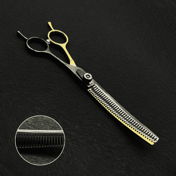 7 inches wingsbro Blackgold Curved Thinning Scissors for Dogs Cats, Pet Professional Grooming Shears