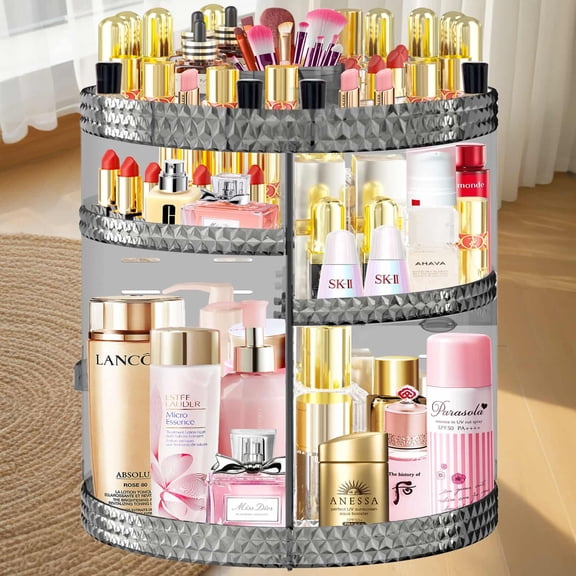 7-layer 360-degree rotating makeup storage box, countertop makeup storage box, acrylic makeup storage box, with 3 layers of diamond pattern supports, suitable for dressing tables and bathrooms