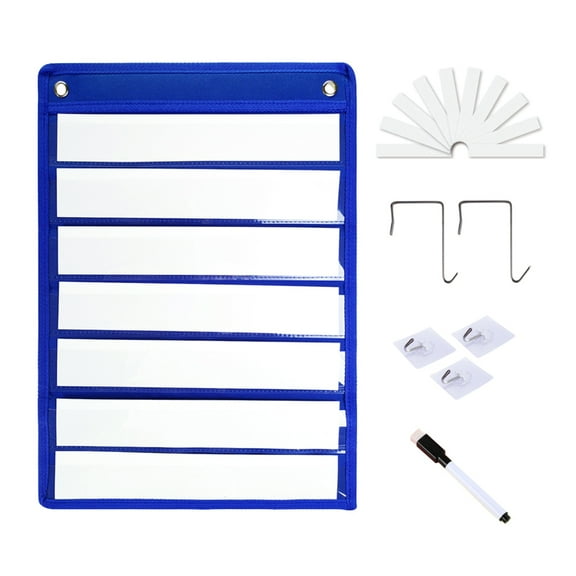 7-layer Magnetic Pocket Chart with 10 Double Side Blank Cards Erasable Marker, for Daily Schedule, Learning Activities