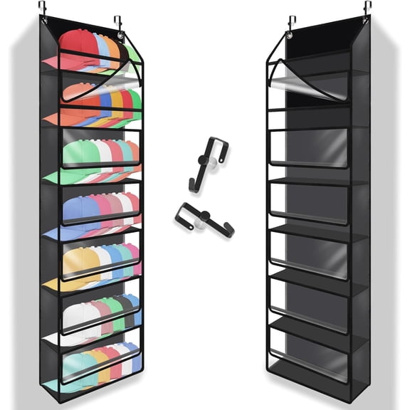 7-layer large capacity Hat Organizer, Hat Rack for Door With Dust Cover, Adjustable Hooks, And Transparent Visible Over The Door Hat Rack, Ideal for Home Organizatio