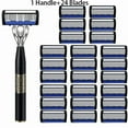 thumbnail image 1 of 7-layers Manual Men's Razor, Stainless Steel Blades Razor for Men with Precision Trimmer, Metal Razor Holder (1Handle and 24Blades), 1 of 7