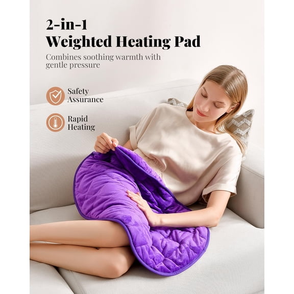 7 lbs Weighted Heating Pad 24"x29", Flannel Electric Heavy Heated Lap Blanket for Adults, Soft Large Weighted Pads Gifts for Abdomen & Back Pain Relief,