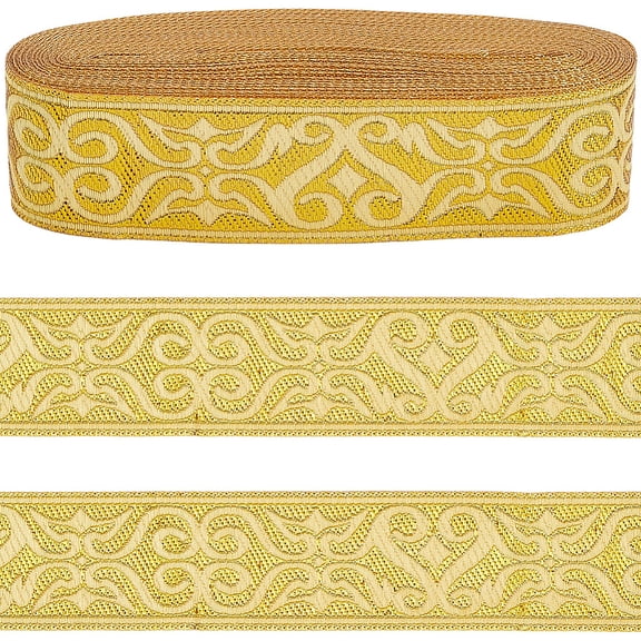 7 m Polyester Embroidery Ribbon Clothes Accessories Gold 1-1/4 inch(33mm)