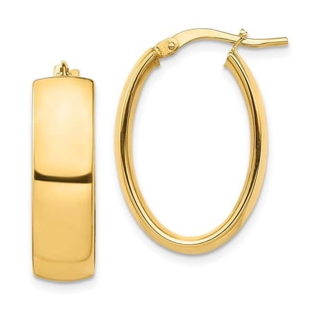 7 mm 14K High Polished Oval Hoop Earring, Yellow