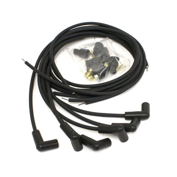7 mm Flame-Thrower Spark Plug Wire Set with 90 deg Plug Boots Socket Style for 6-Cylinder, Black