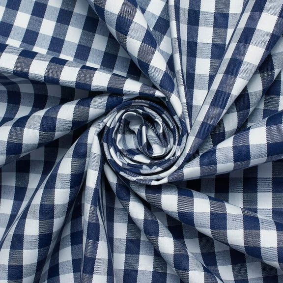 7 mm Gingham Checkered Lightweight Plaid Polyester Cotton Poplin Fabric By The Yard - For Sewing Apparel, Accessories, & Décor - Navy Blue (1 Yard)