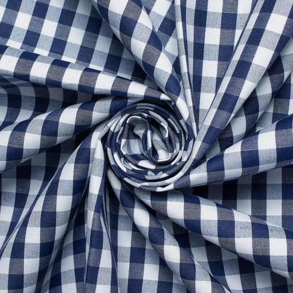 7 mm Gingham Checkered Lightweight Plaid Polyester Cotton Poplin Fabric By The Yard - For Sewing Apparel, Accessories, & Décor - Navy Blue (5 Yards)