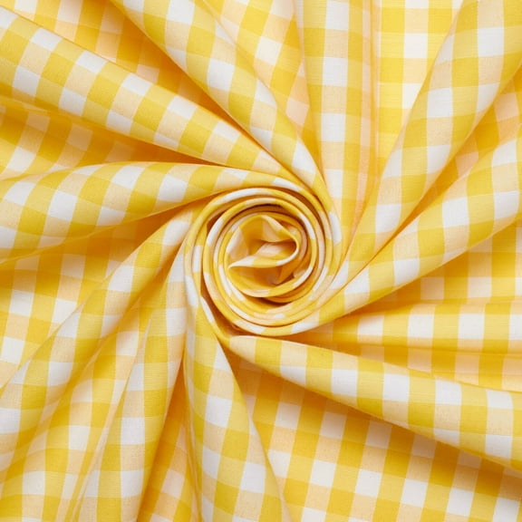 7 mm Gingham Checkered Lightweight Plaid Polyester Cotton Poplin Fabric By The Yard - For Sewing Apparel, Accessories, & Décor - Yellow (1 Yard)