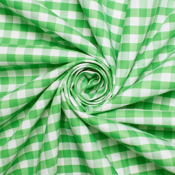 Gingham Check Broadcloth Fabric 1/4 Inch Plaid Yarn Dyed 35% Cotton 65% Polyester By The Yard - Kelly Green / White (10 Yards)