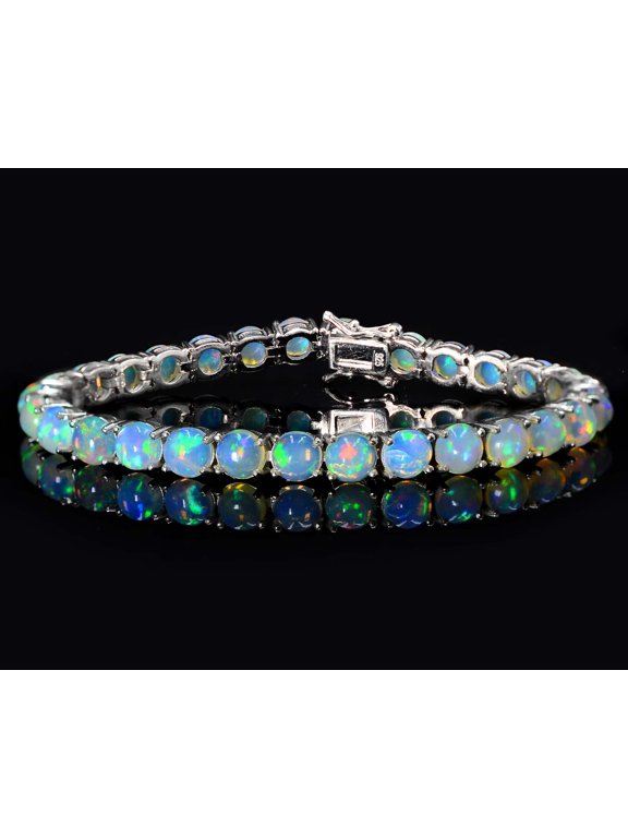 7 mm Round Opal Tennis Bracelet 925 Sterling Silver 25 Carat Opal October Bracelet 7.5 inches Unisex Adults by Juhi Jewels