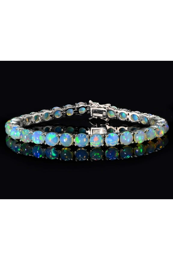 7 mm Round Opal Tennis Bracelet 925 Sterling Silver 25 Carat Opal October Bracelet 7.5 inches Unisex Adults by Juhi Jewels