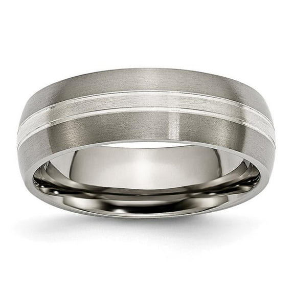 7 mm Titanium Grooved Sterling Silver Inlay Brushed & Polished Band, Size 7.5