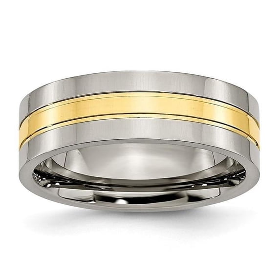 7 mm Titanium Yellow IP-plated Grooved Polished Band, Size 11.5