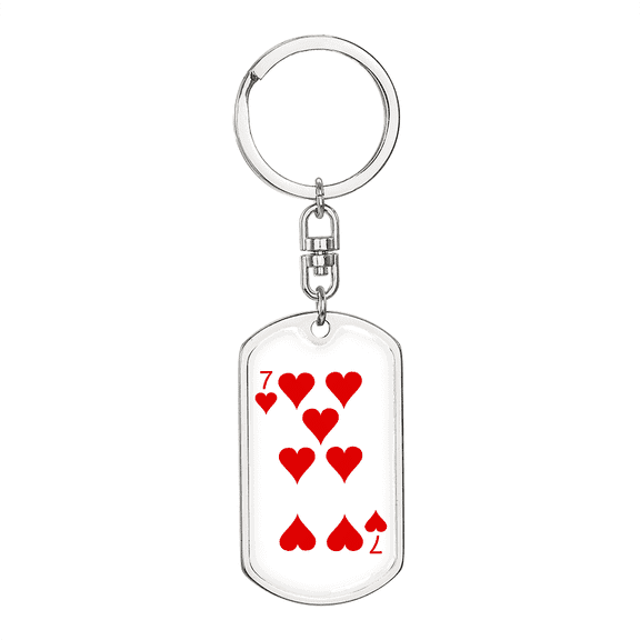 7 of Hearts Gambler Stainless Steel or 18k Gold Premium Swivel Dog Tag Keychain