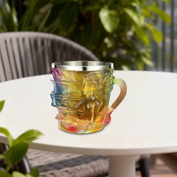 7 oz Embossed Rainbow Drink Mug, Stainless Steel Rim Beverage Container, Durable Drinkware, Embossed Drink Mug for Home Kitchen Parties & Collectors Use