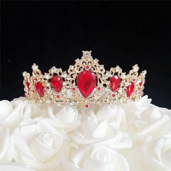 7 oz Large Rhinestone Tiara Cake Topper - Red
