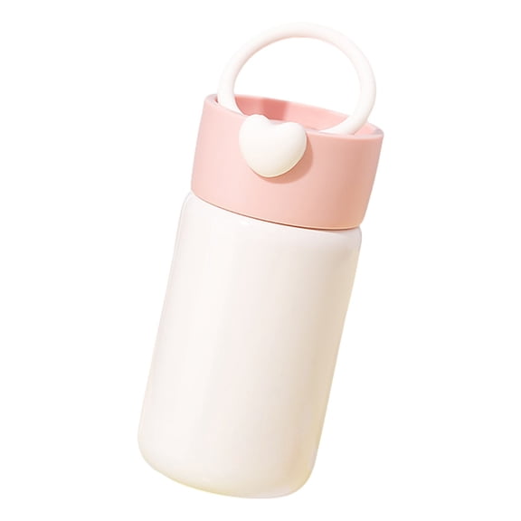 7 oz Mini Stainless Steel Water Bottle, Heart Decor Portable Insulated Pocket Cup with Carry Ring for Travel, Commute & Daily Use