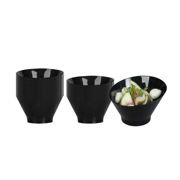 Restaurantware-7 Ounce Plastic Serving Bowls, 100 Round Incline Bowls - Disposable, Sturdy, Black Plastic Round Bowl, Unique Design, For Soups, Appetizers, Or Desserts