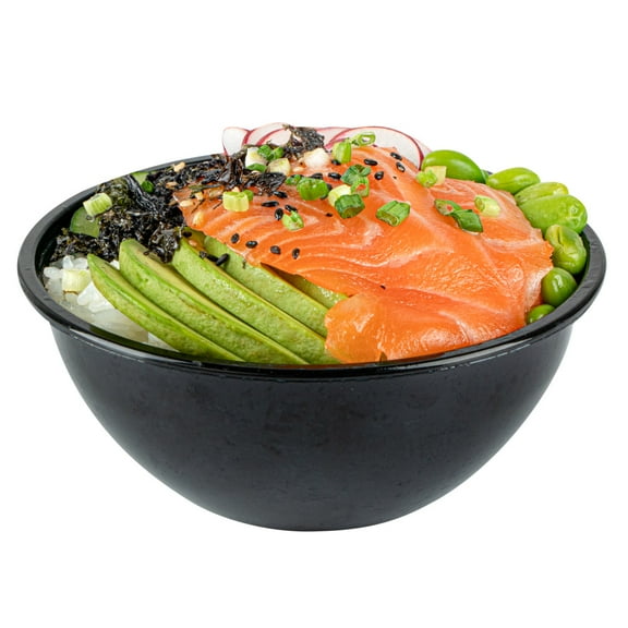 Mini Serve 7 oz Round Black Plastic Salad Bowl - 5" x 5" x 1 3/4" - 200 count box