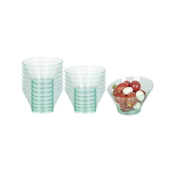 Restaurantware-7 Ounce Plastic Serving Bowls, 20 Round Incline Bowls - Disposable, Small, Seagreen Plastic Round Bowl, Unique Design, For Soups, Appetizers, Or Desserts