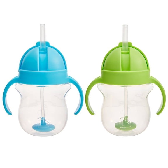 7 oz Sippy Cups 2 Pack, Plastic Any Angle Click Lock Trainer Cups with Weighted Straw, Leak-Resistant Design, and Easy-Grip Handles for Toddlers Learning to Drink Independently