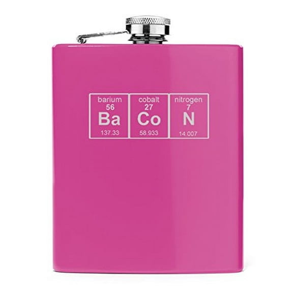 7 oz Stainless Steel Hip Flask Bacon Periodic Table (Pink)