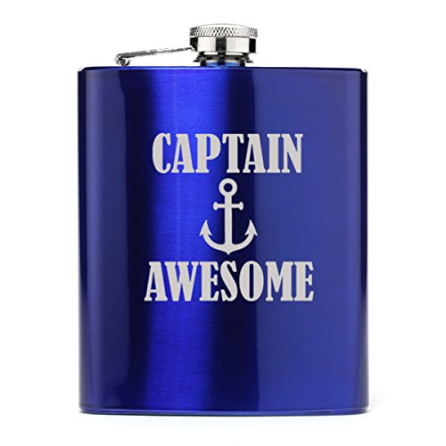 7 oz Stainless Steel Hip Flask Captain Awesome Anchor (Blue)