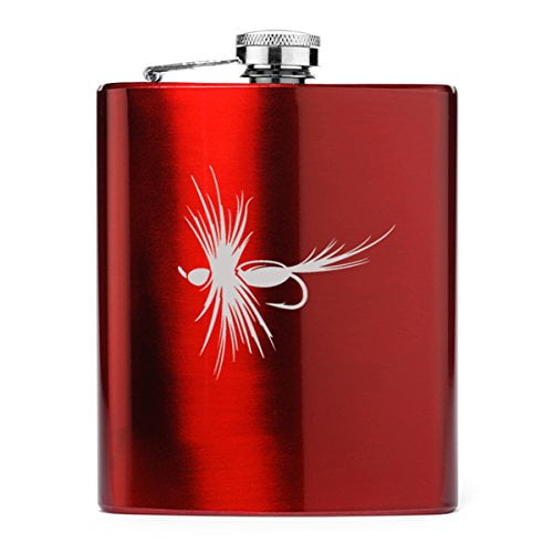 7 oz Stainless Steel Hip Flask Fish Fishing Lure (Red)