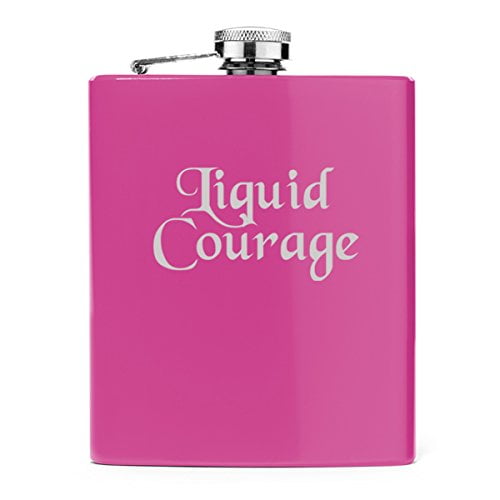 7 oz Stainless Steel Hip Flask Liquid Courage (Pink)