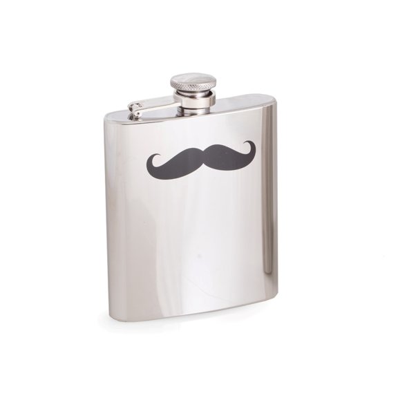 7 oz. Stainless Steel Mirror Finish "Moustache" Flask with Captive Cap and Durable Rubber Seal.