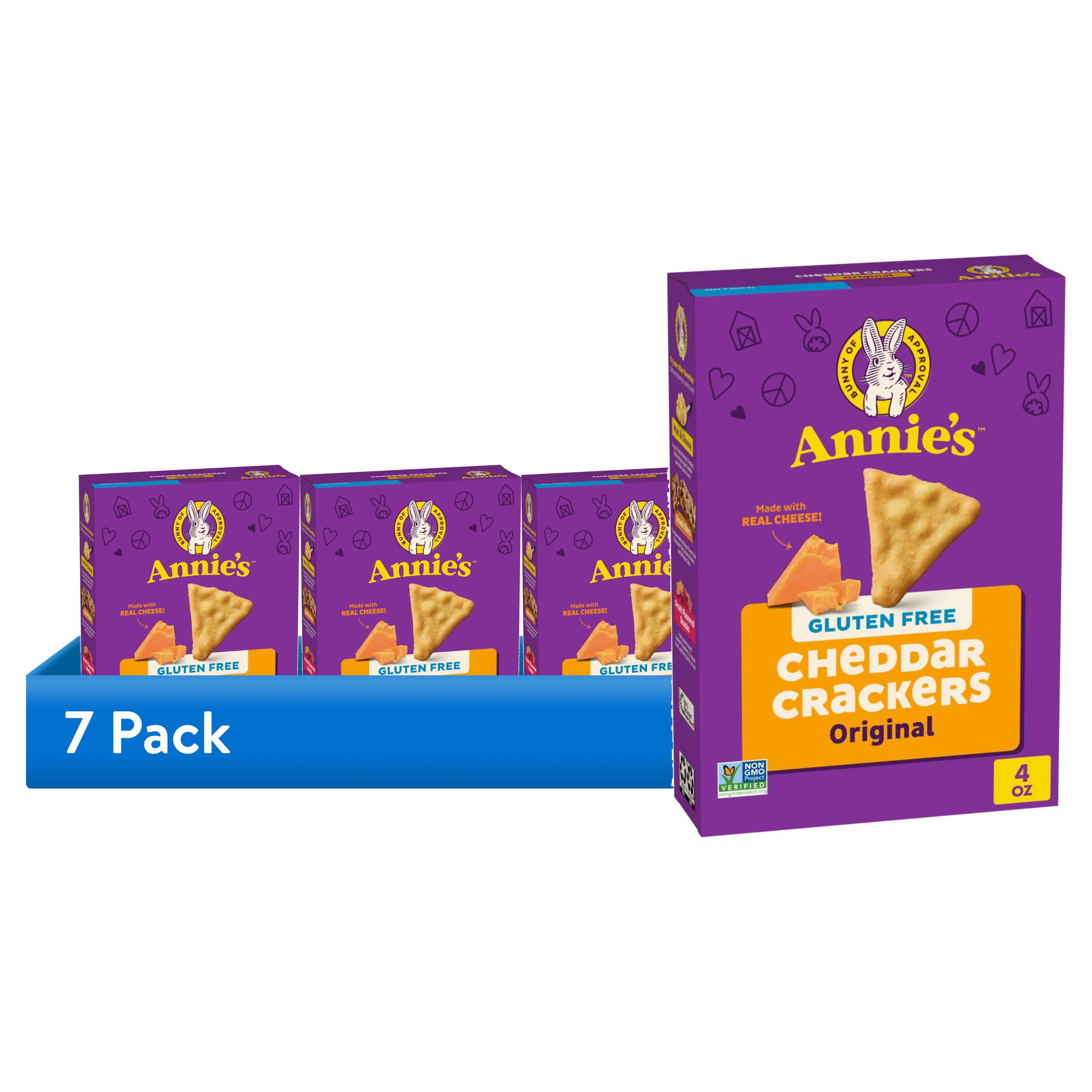 (7 pack) Annie's Gluten Free Cheddar Crackers, Original, Made with Real Cheese, 4 oz