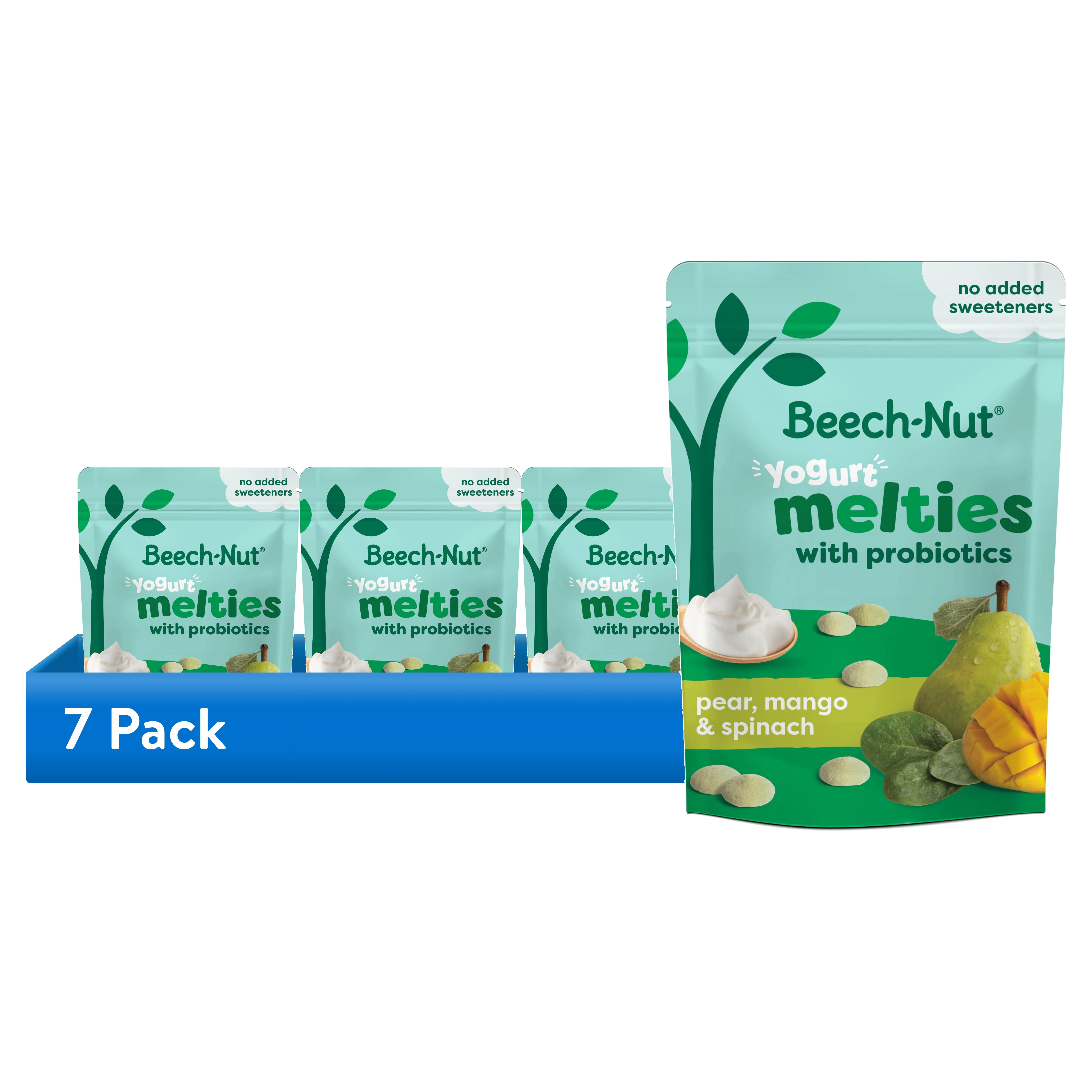 (7 pack) Beech-Nut Probiotic Melties Pear Mango Spinach Yogurt Melts Baby & Toddler Snack, 1 oz Bag