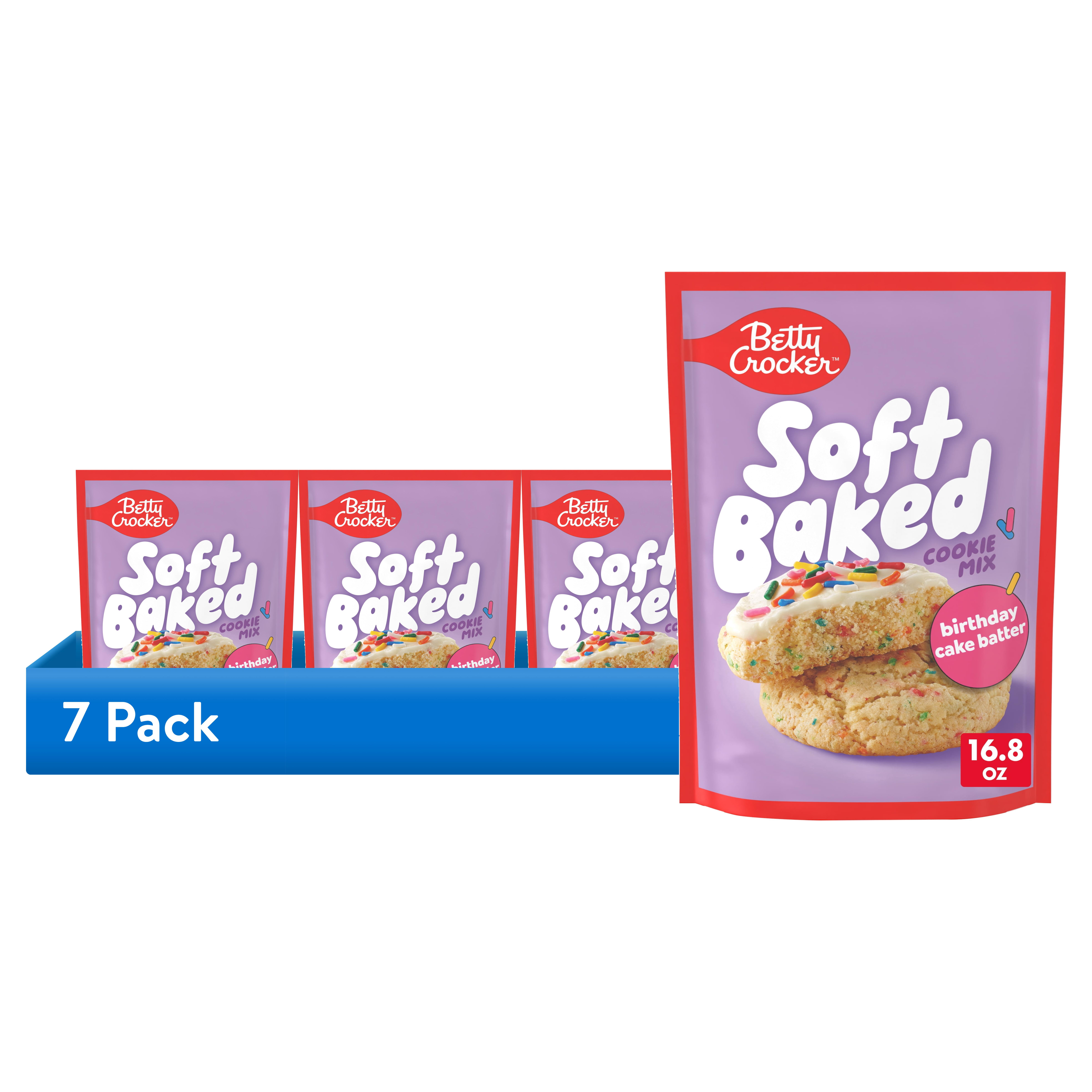 (7 pack) Betty Crocker Soft Baked Cookie Mix, Birthday Cake Batter Flavored, 16.8 oz