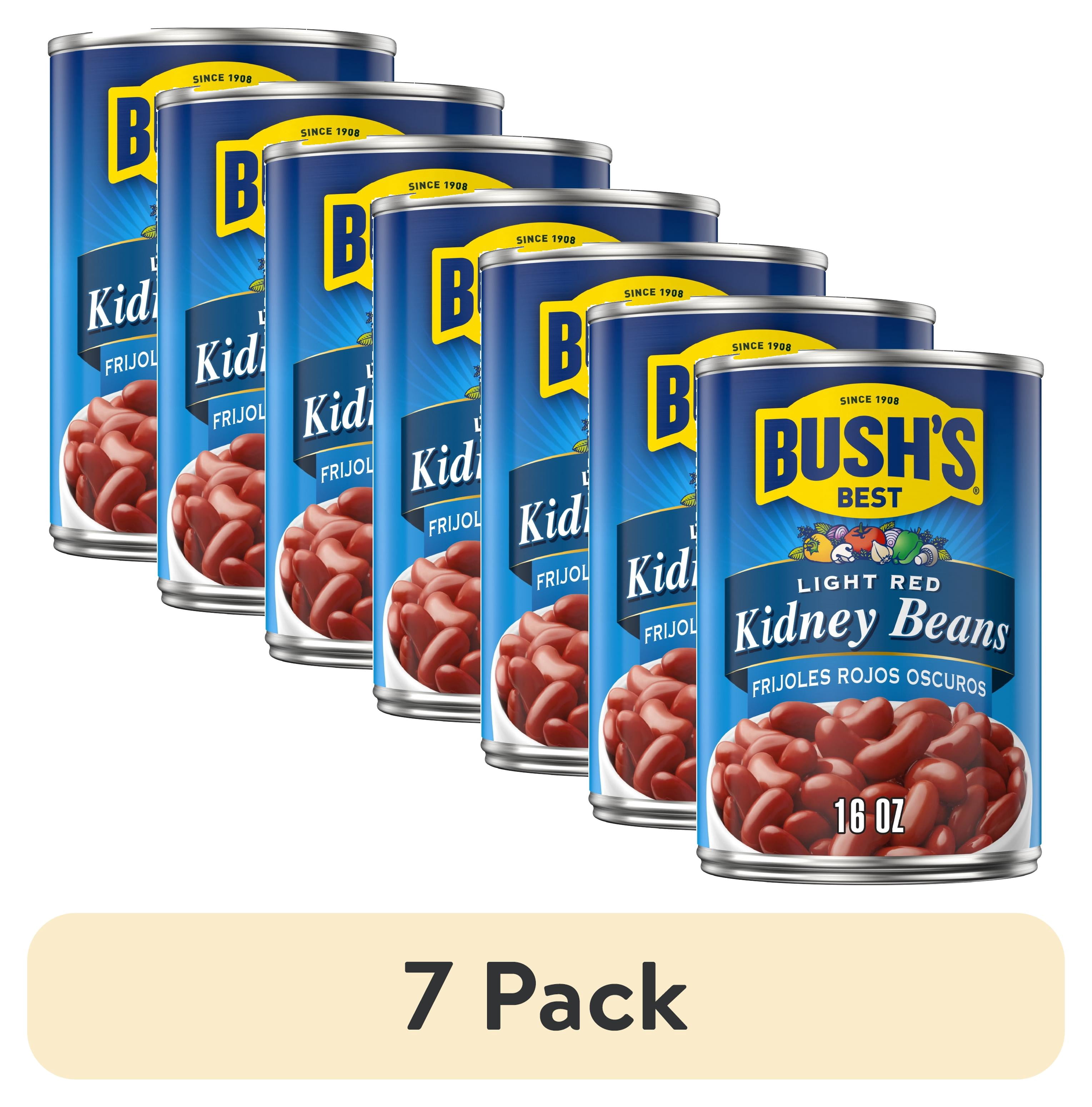 (7 pack) Bush's Light Red Kidney Beans, Canned Dark Red Kidney Beans, 16 oz Can