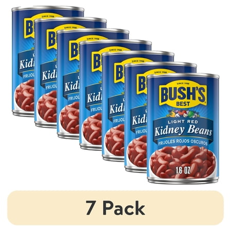 (7 pack) Bush's Light Red Kidney Beans, Canned Dark Red Kidney Beans, 16 oz Can