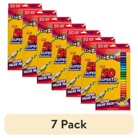 (7 pack) Cra-Z-Art Super Tip Washable Markers, 50 Count, 12 Scented Colors, School Supplies