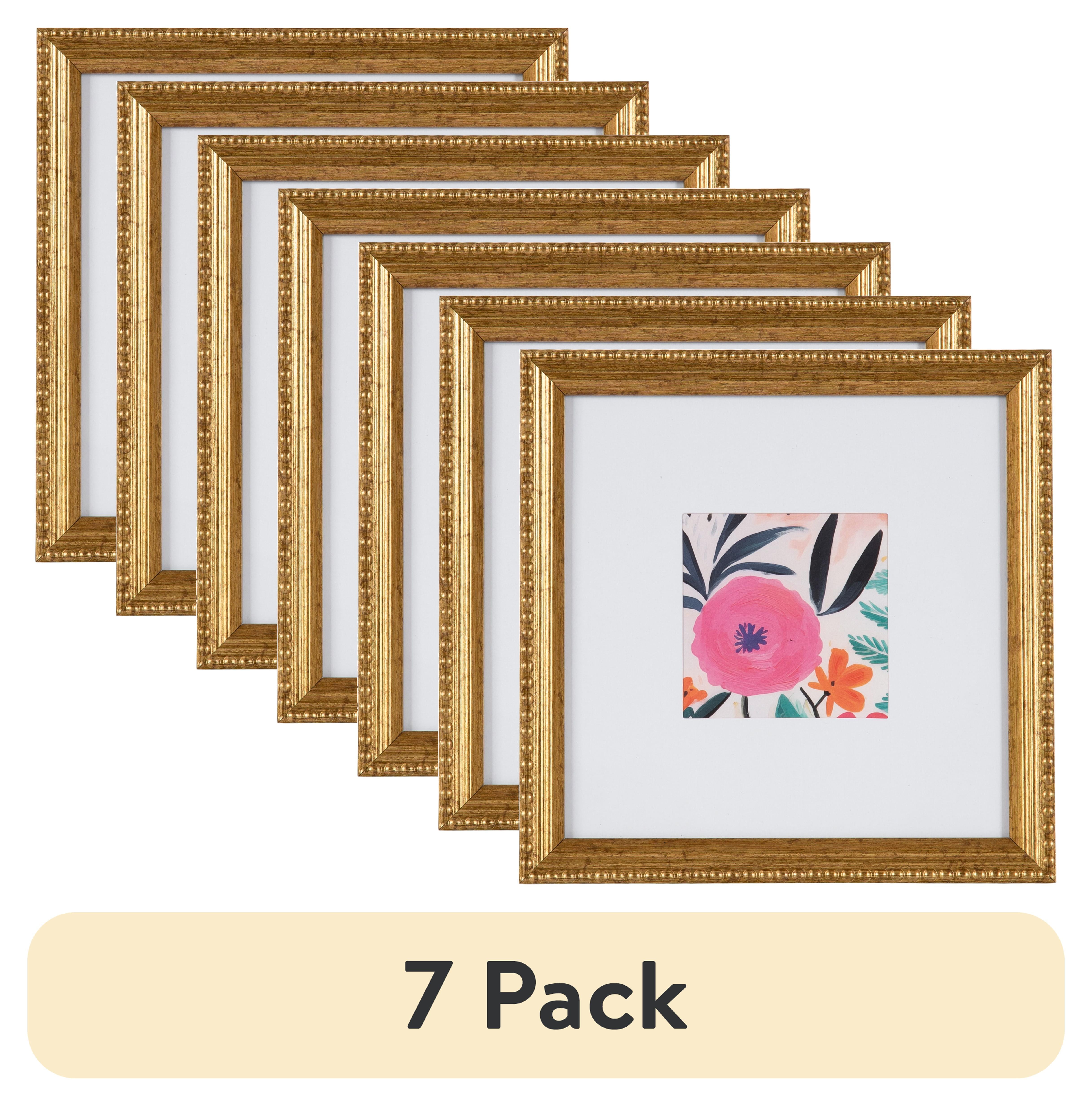 (7 pack) DesignOvation 8x8 Matted for 4x4 Beaded Gold Decorative Tabletop Picture Frame