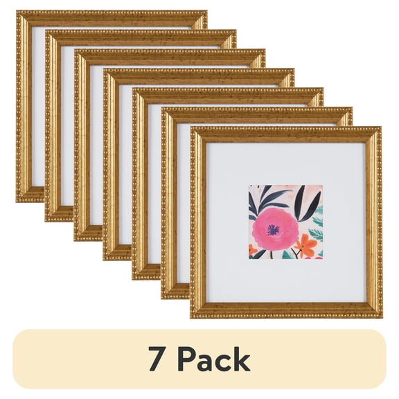 (7 pack) DesignOvation 8x8 Matted for 4x4 Beaded Gold Decorative Tabletop Picture Frame