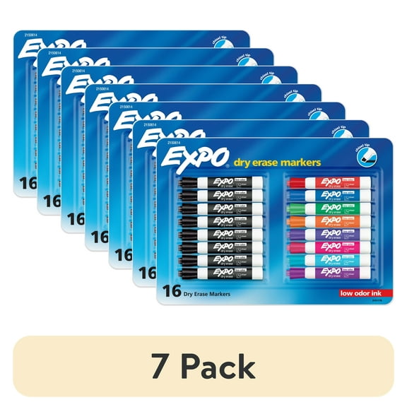 (7 pack) EXPO Low Odor Dry Erase Markers, Chisel Tip, Assorted Colors, 16 Count