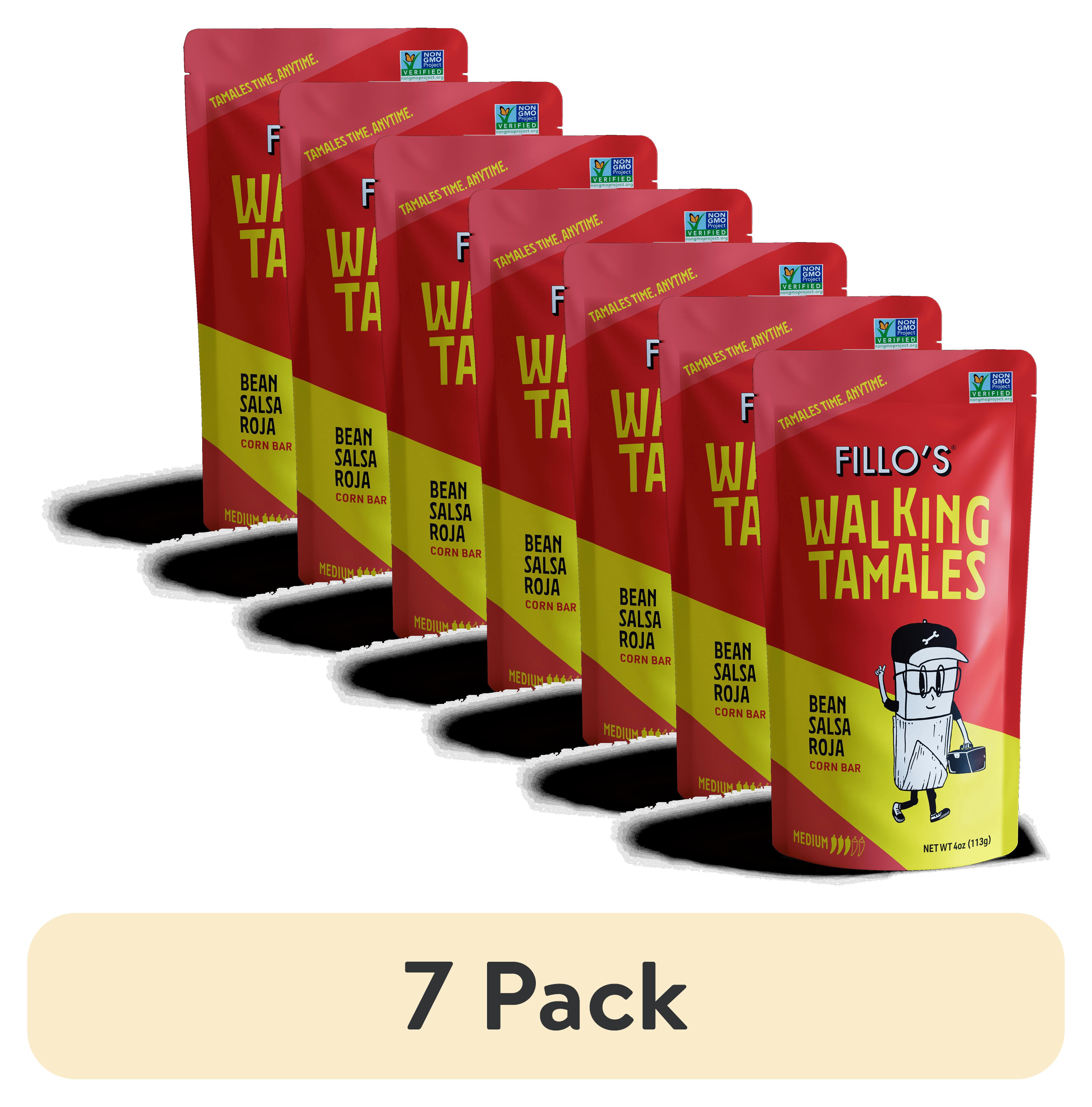 (7 pack) FILLO'S Walking Tamales Bean Salsa Roja Tamale, 4 oz (Shelf-Stable)