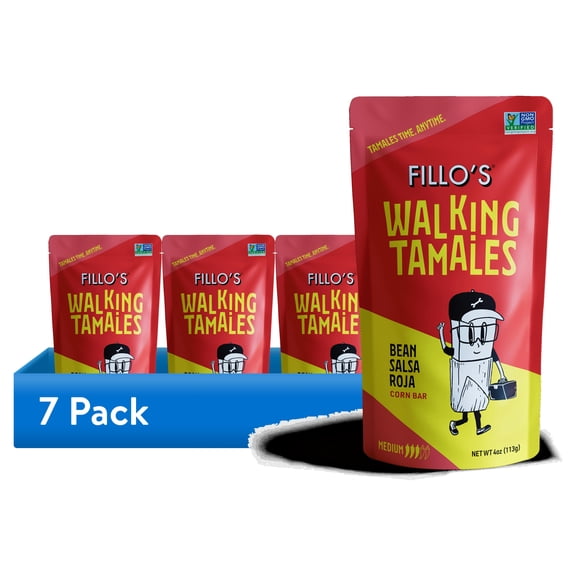 (7 pack) FILLO'S Walking Tamales Bean Salsa Roja Tamale, 4 oz (Shelf-Stable)