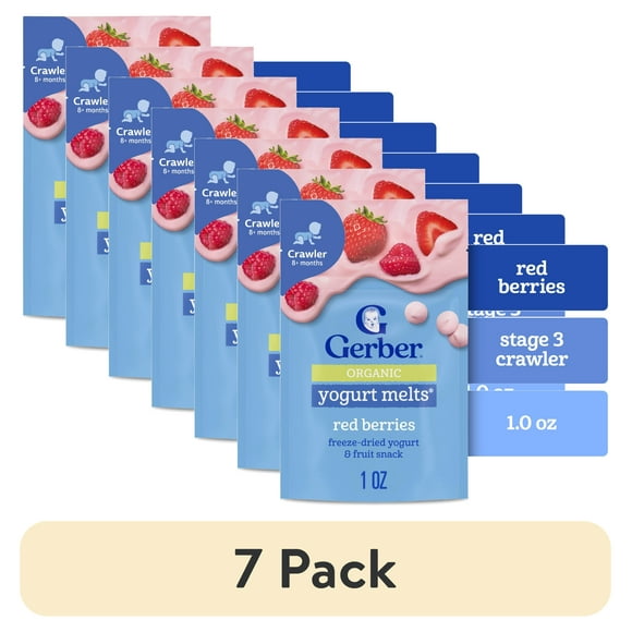 (7 pack) Gerber Organic Stage 3 Baby Food, Red Berries Yogurt Melts, 1 oz Bag