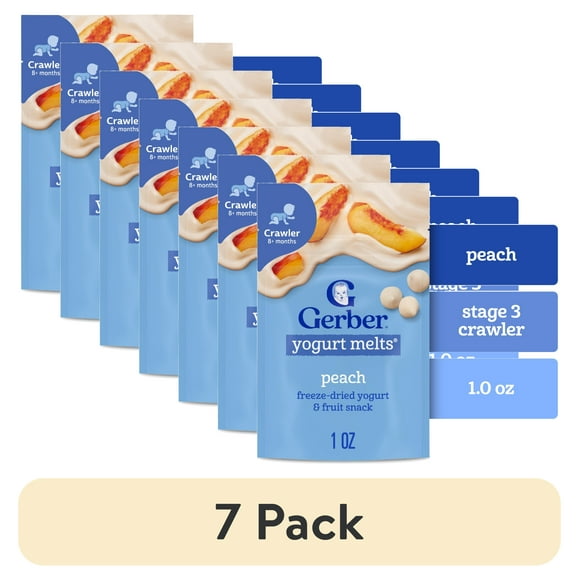 (7 pack) Gerber Stage 3 Baby Food Snacks, Peach Yogurt Melts, 1 oz Bag